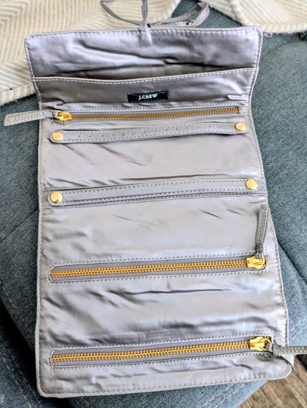 J.Crew Silver Travel Jewelry Roll with Gold Zippers